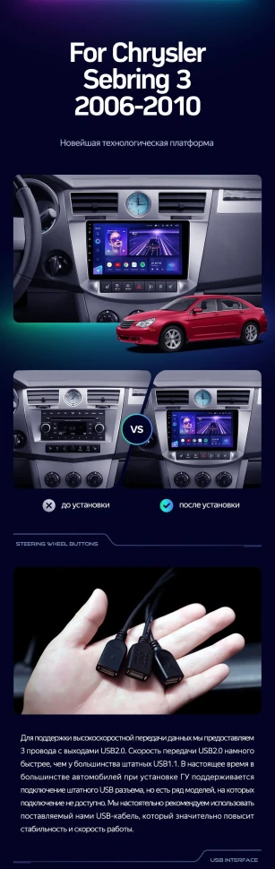 Штатная магнитола Teyes CC3 2K 4/32 Chrysler Sebring 3 JS (2006-2010)