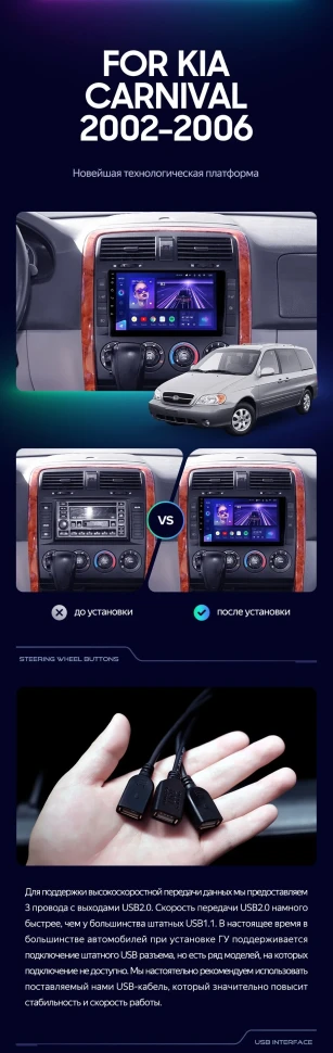 Штатная магнитола Teyes CC3 2K 4/64 Kia Carnival UP GQ (2002-2006)
