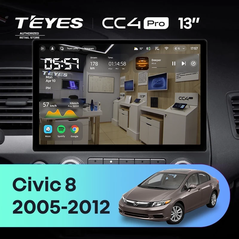 Штатная магнитола Teyes CC4 Pro 12/256 Honda Civic 8 FK FN FD (2005-2012) (13")