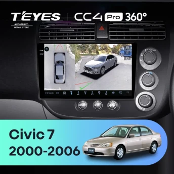 Штатная магнитола Teyes CC4 Pro 360 12/256 Honda Civic 7 (2000-2006) F2 Правый руль