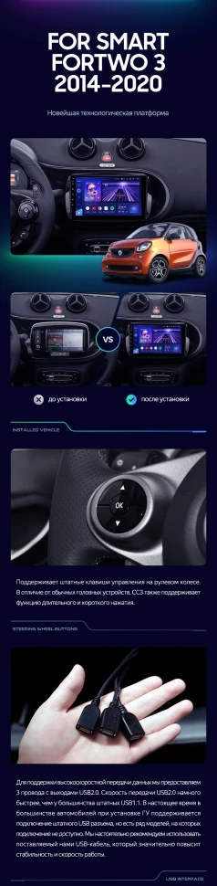 Штатная магнитола Teyes CC3L 4/32 Mercedes-Benz Smart Fortwo 3 C453 A453 W453 (2014-2020)