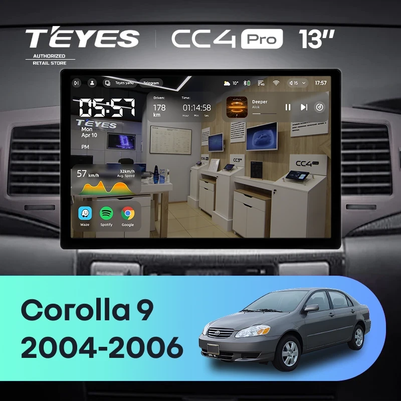 Штатная магнитола Teyes CC4 Pro 12/256 Toyota Corolla 9 E120 (2004-2006) (13")