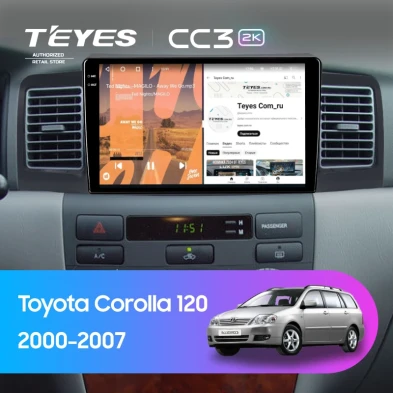 Штатная магнитола Teyes CC3 2K 6/128 Toyota Corolla 120 (2000-2007) (черная) F1