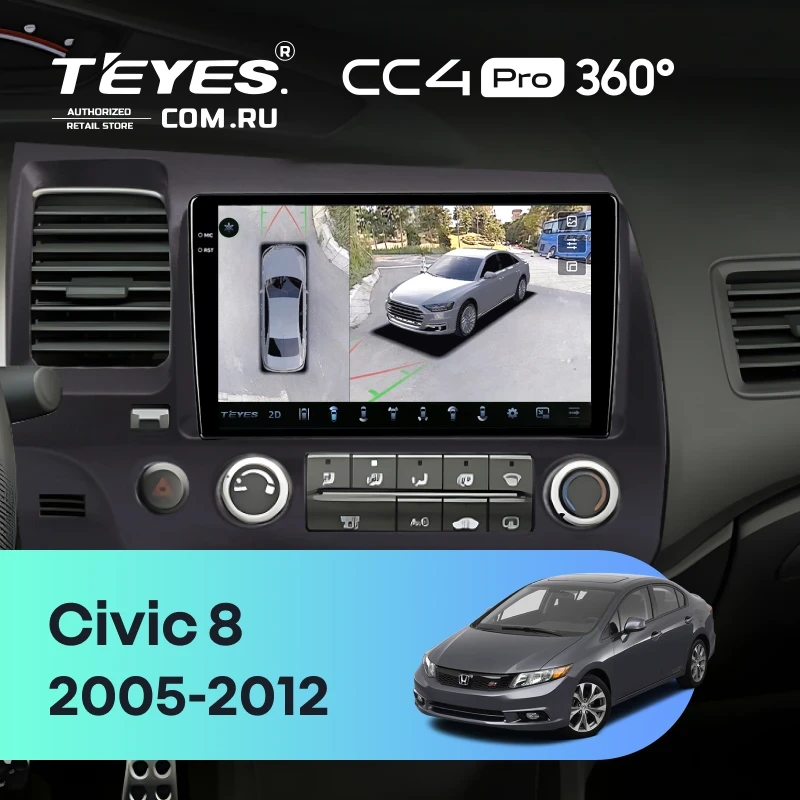 Штатная магнитола Teyes CC4 Pro 360 8/128 Honda Civic 8 4d (2005-2012)