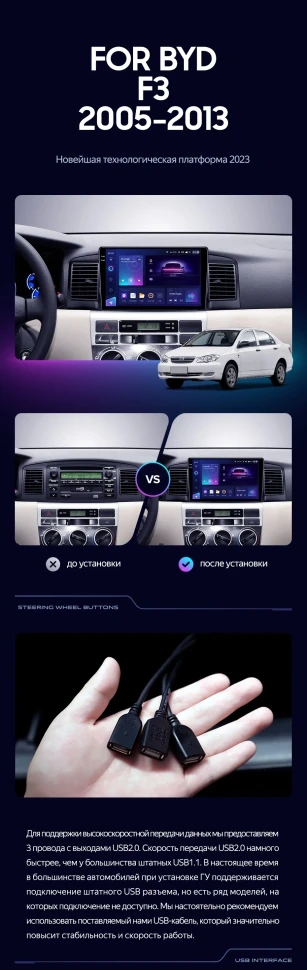 Штатная магнитола Teyes CC3 2K 4/32 BYD F3 (2005-2013)