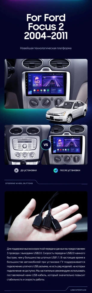 Штатная магнитола Teyes CC3L 4/32 Ford Focus 2 Mk 2 (2004-2011) F1