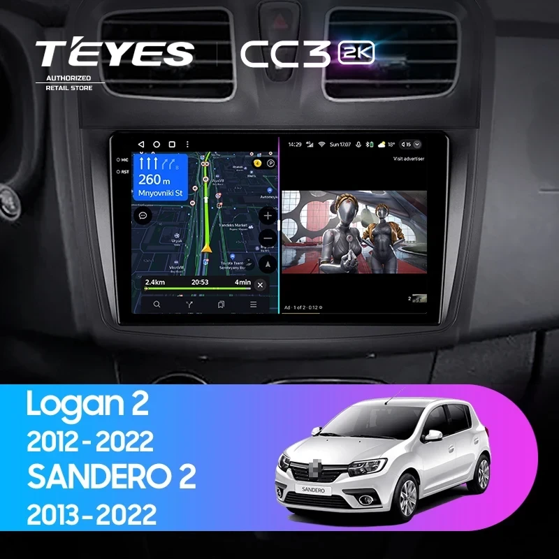 Штатная магнитола Teyes CC3 2K 360 6/128 Renault Logan 2 (2012-2022) F1