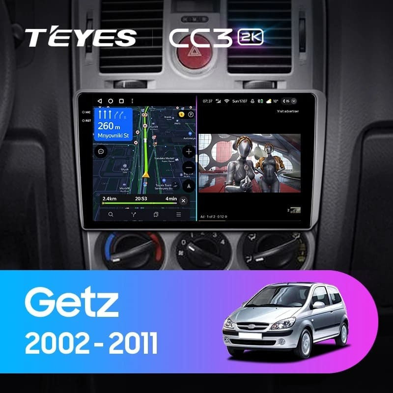 Штатная магнитола Teyes CC3 2K 6/128 Hyundai Getz 1 (2002-2011) F1