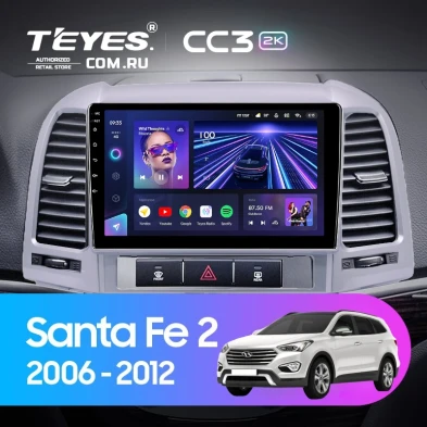 Штатная магнитола Teyes CC3 2K 4/64 Hyundai Santa Fe 2 (2006-2012) (Серебро)