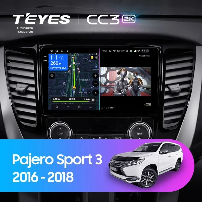 Штатная магнитола Teyes CC3 2K 4/64 Mitsubishi Pajero Sport 3 (2016-2018)