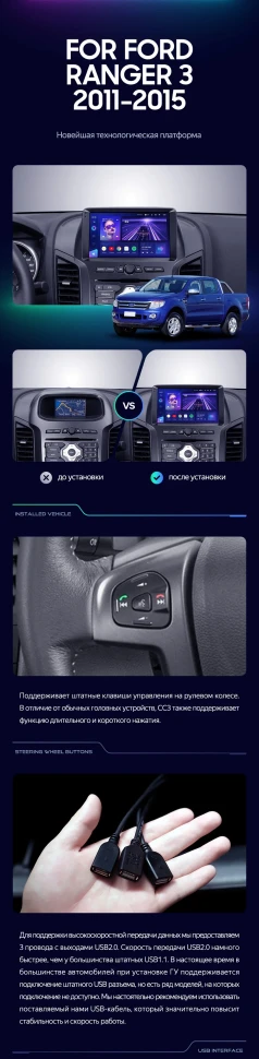 Штатная магнитола Teyes CC3 2K 360 6/128 Ford Ranger 3 (2011-2015) F1