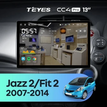 Штатная магнитола Teyes CC4 Pro 12/256 Honda Jazz 2 GG (2007-2014) Правый руль (13")