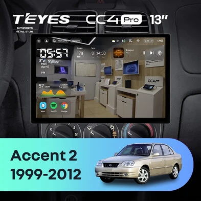 Штатная магнитола Teyes CC4 Pro 12/256 Hyundai Accent II LC2 (1999-2012) F1 (13")