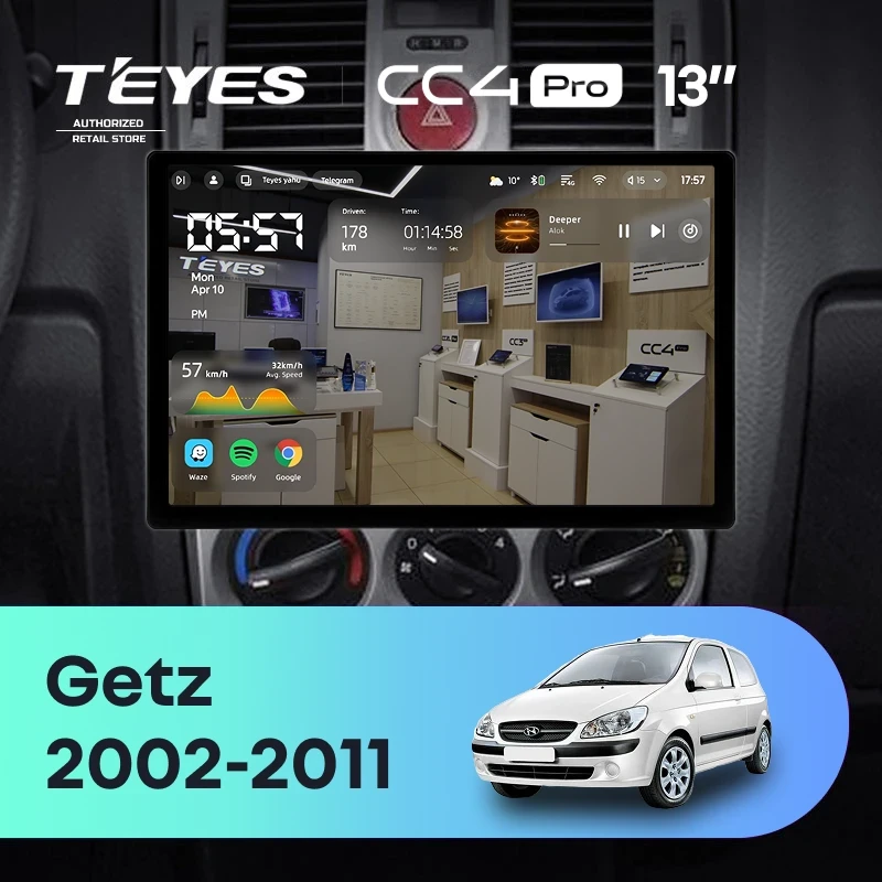 Штатная магнитола Teyes CC4 Pro 12/256 Hyundai Getz (2002-2011) F2 (13")