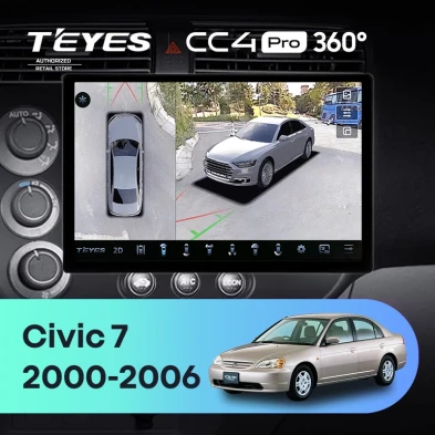 Штатная магнитола Teyes CC4 Pro 360 12/256 Honda Civic 7 (2000-2006) F1 (11")